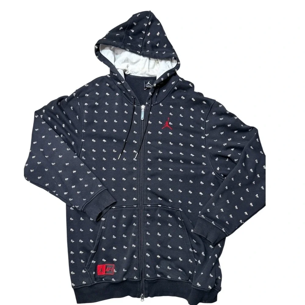 Jordan Jumpman Hoodie Large Full Zip Sneaker Print Black Red Logo Basketball Y2K
